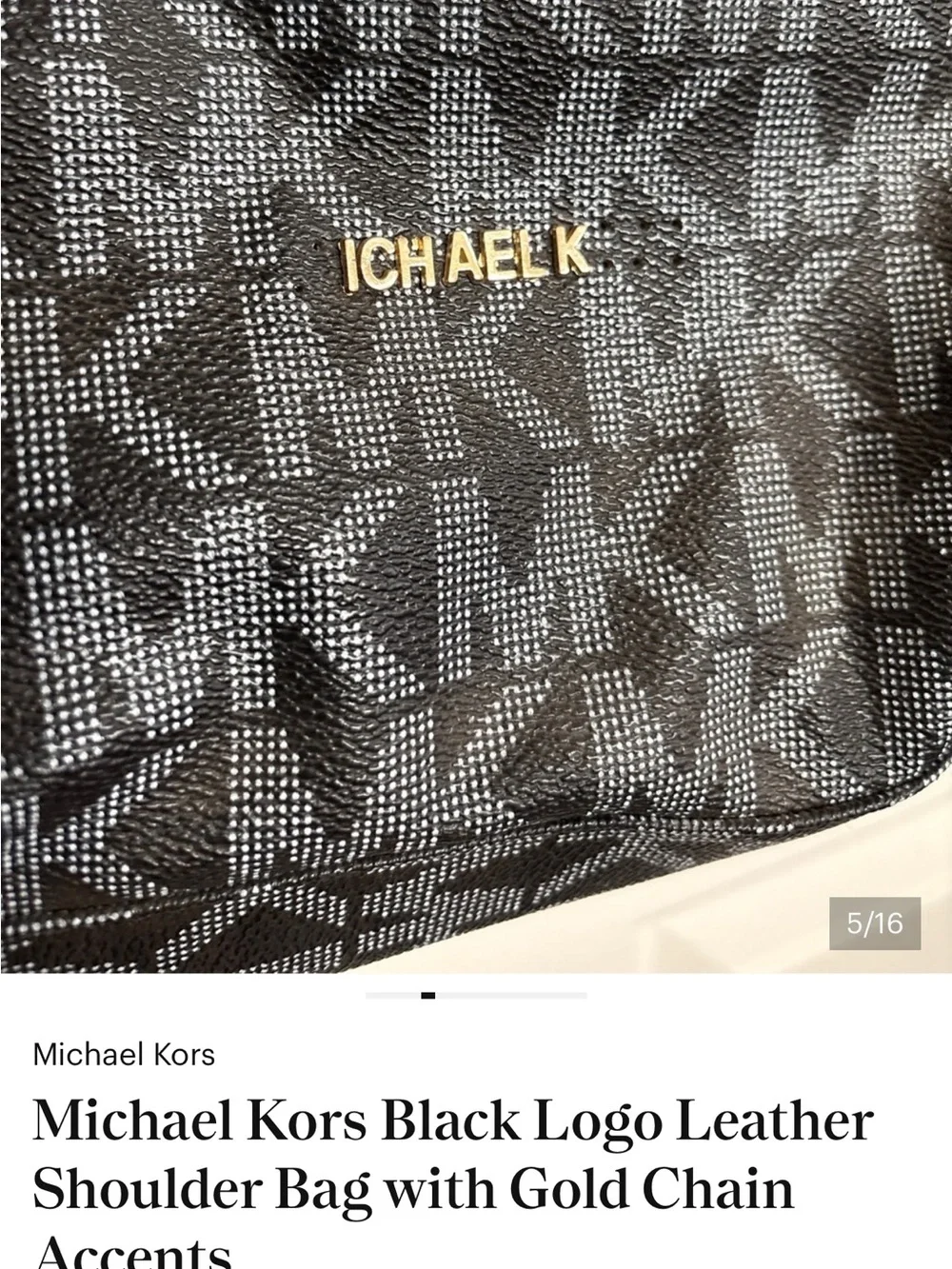 Michael Kors MK Monogram Black Gray Hobo Shoulder Bag Chain Strap
